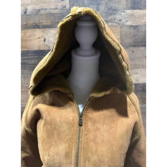 UGG- Shearling Hooded Coat - Tan - Size L W - Picture 7 of 8